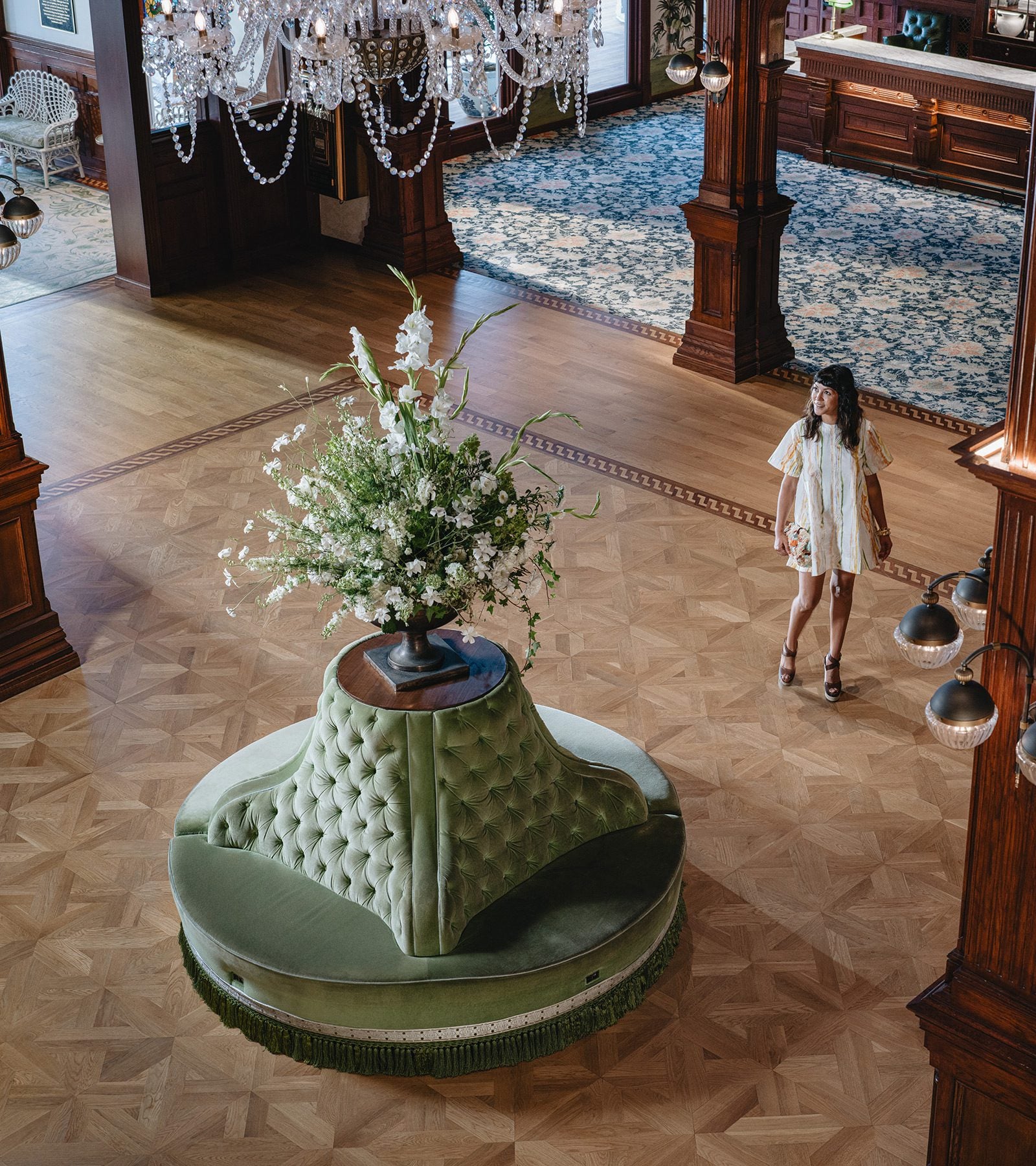 Woman walking through the lobby