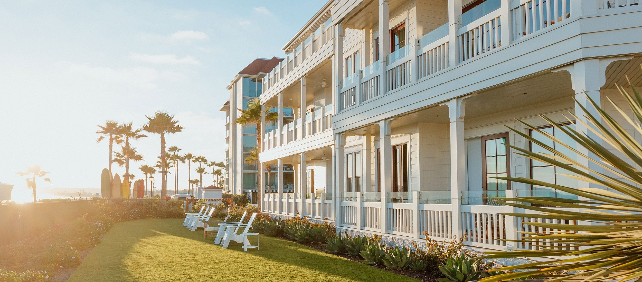 Shore House lawn area at sunset