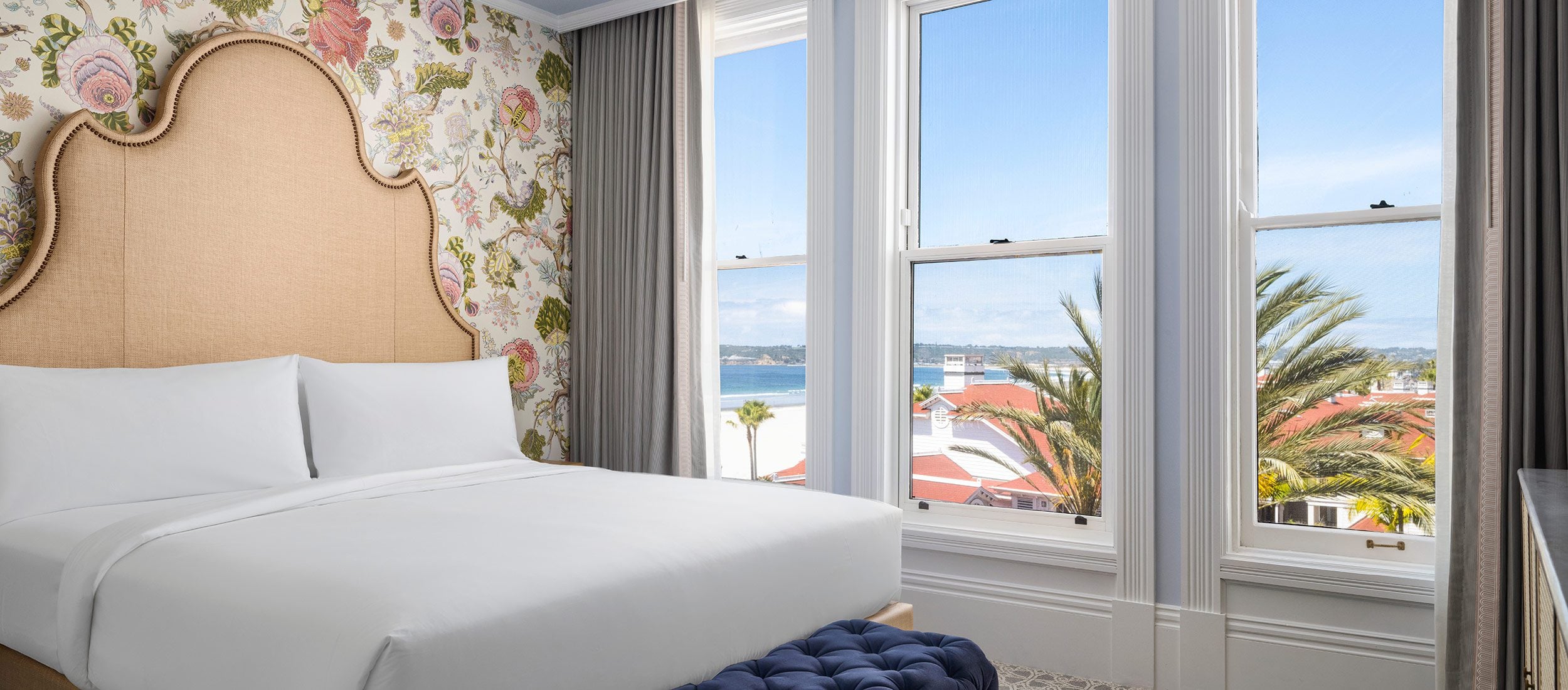 Oceanview Victorian guest room with king bed